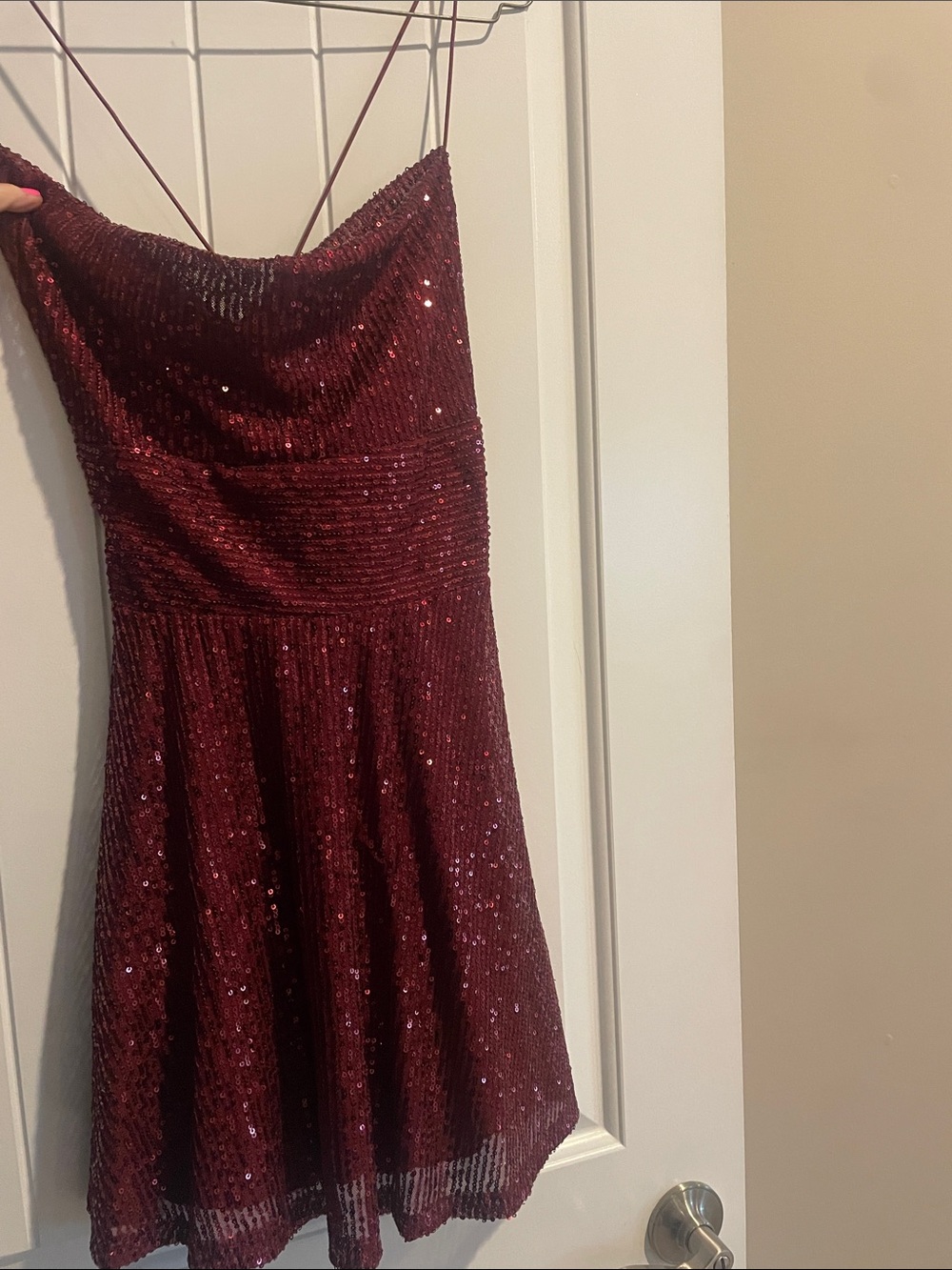 Windsor Burgundy Sequin Strapless Party Dress - Picture 2 of 2